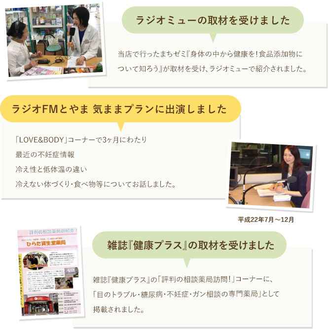今まで雑誌やラジオなど複数のメディアでご紹介頂きました